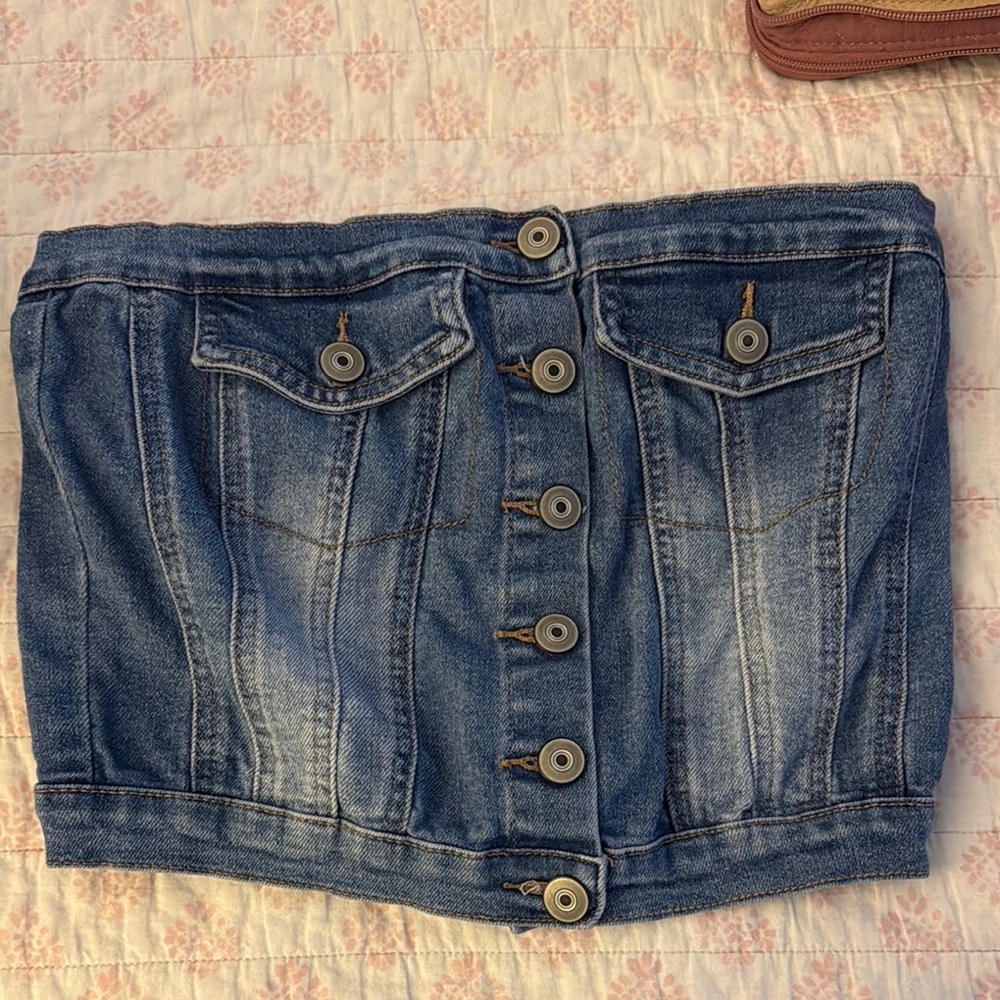 Denim Button-Up Tube Top